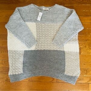 LOFT Gray and White Textured Knit Sweater